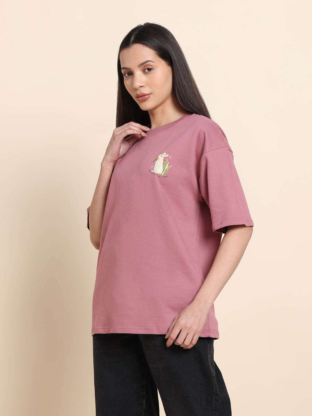 Women’s Oversized French Terry Cotton T-Shirt – Pink