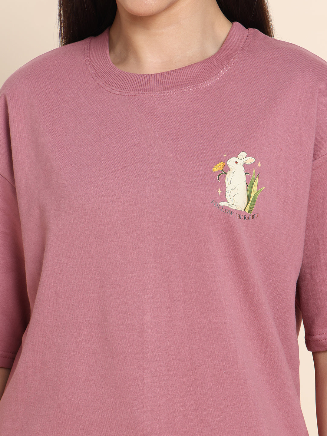 Women’s Oversized French Terry Cotton T-Shirt – Pink