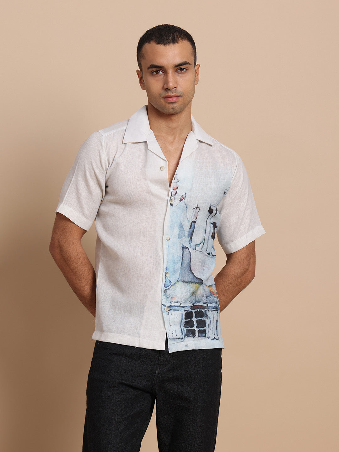 Cuban Collar Shirts Sky blue print