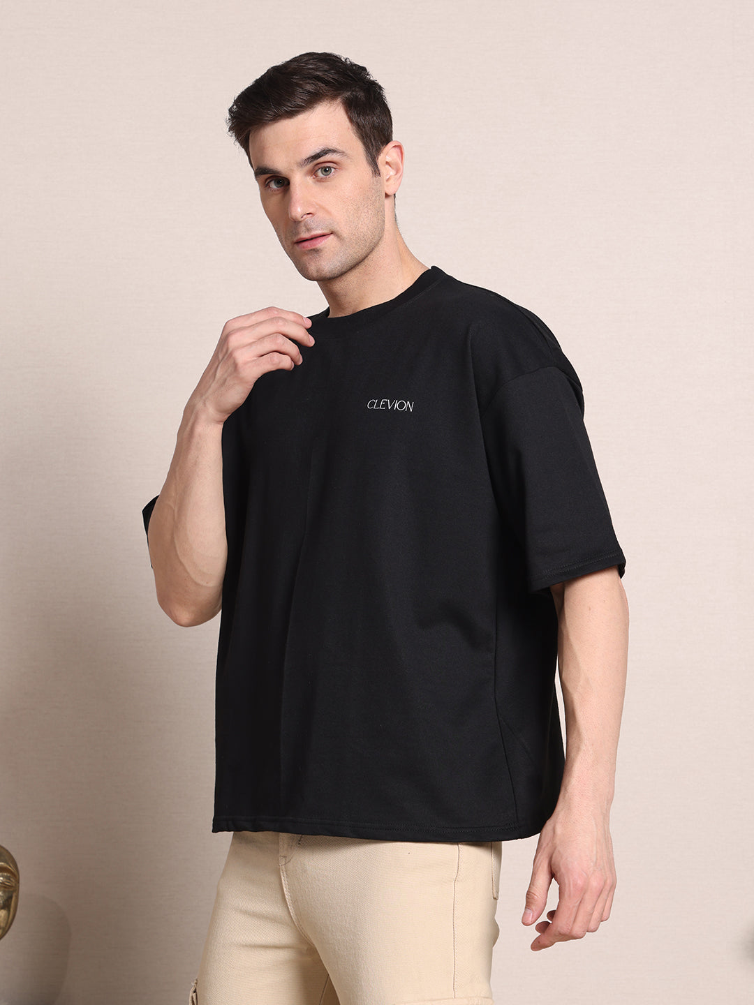 Men's Oversized T-Shirt – Black | Astronaut Wave Print | 240 GSM French Terry Cotton