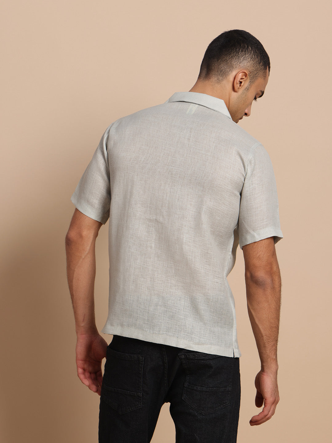 Men’s Cuban Collar Black Grey Print Shirt
