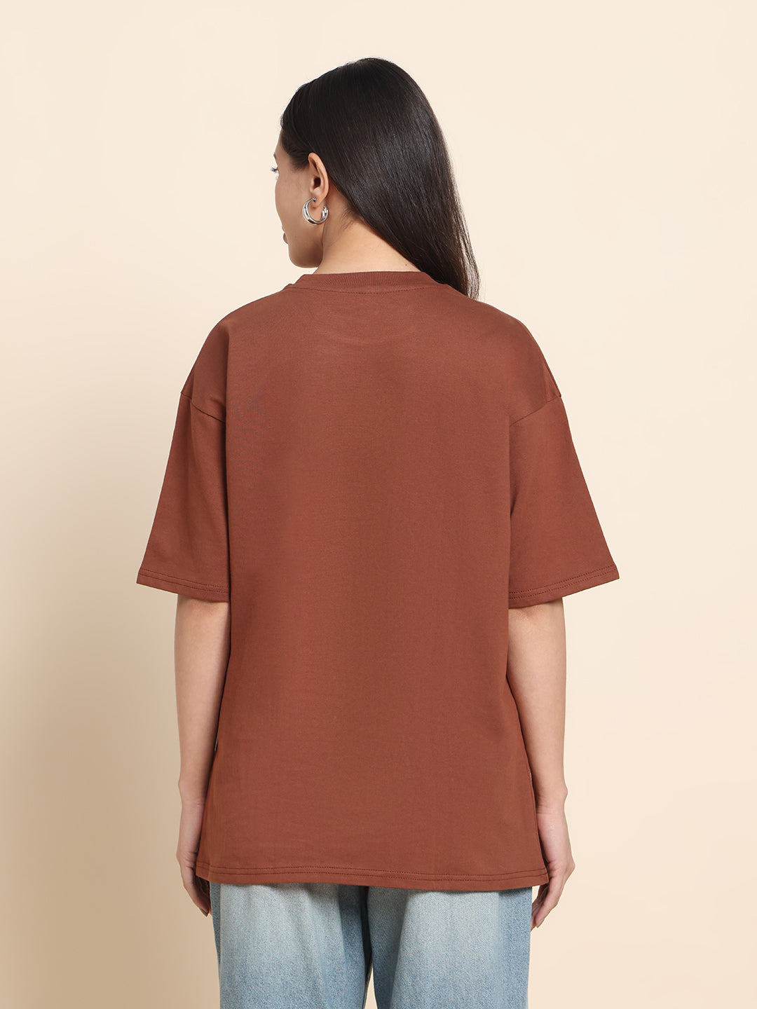 Women’s Oversized French Terry Cotton T-Shirt – Brown | Be Positive Print
