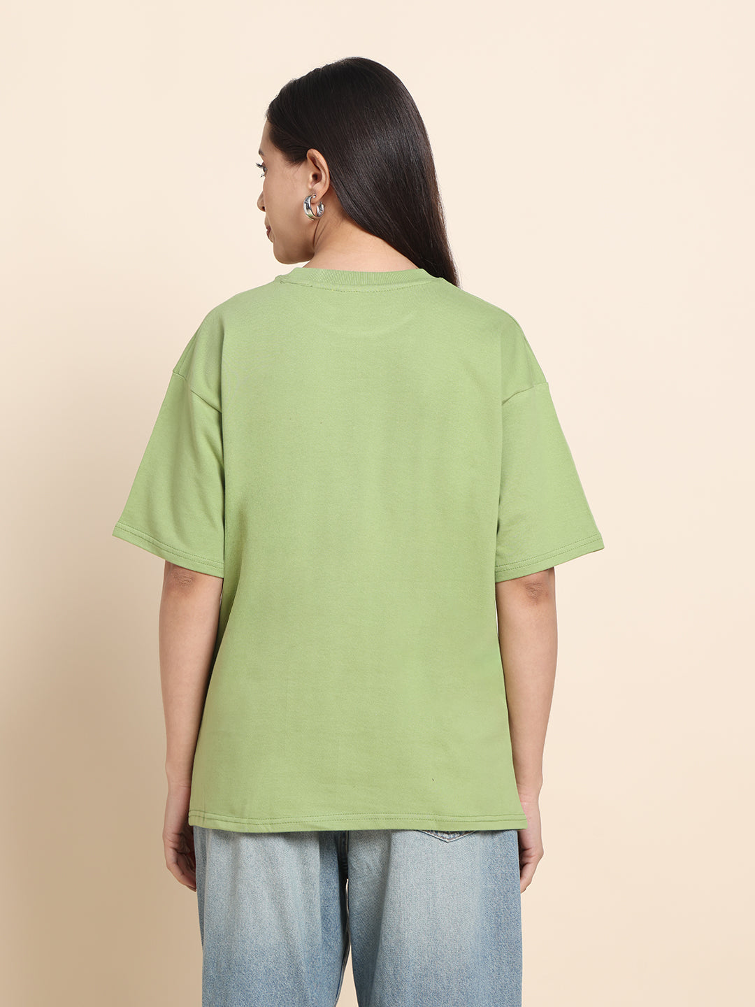 Women’s Oversized French Terry Cotton T-Shirt – Green | Wild Animal Print