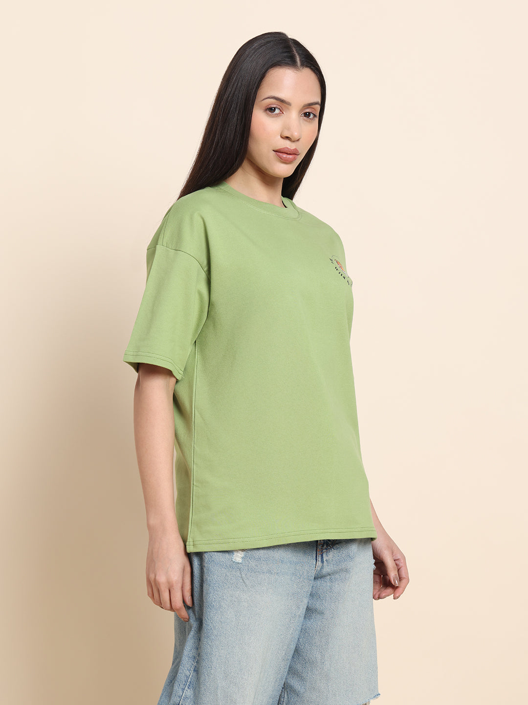 Women’s Oversized French Terry Cotton T-Shirt – Green | Wild Animal Print