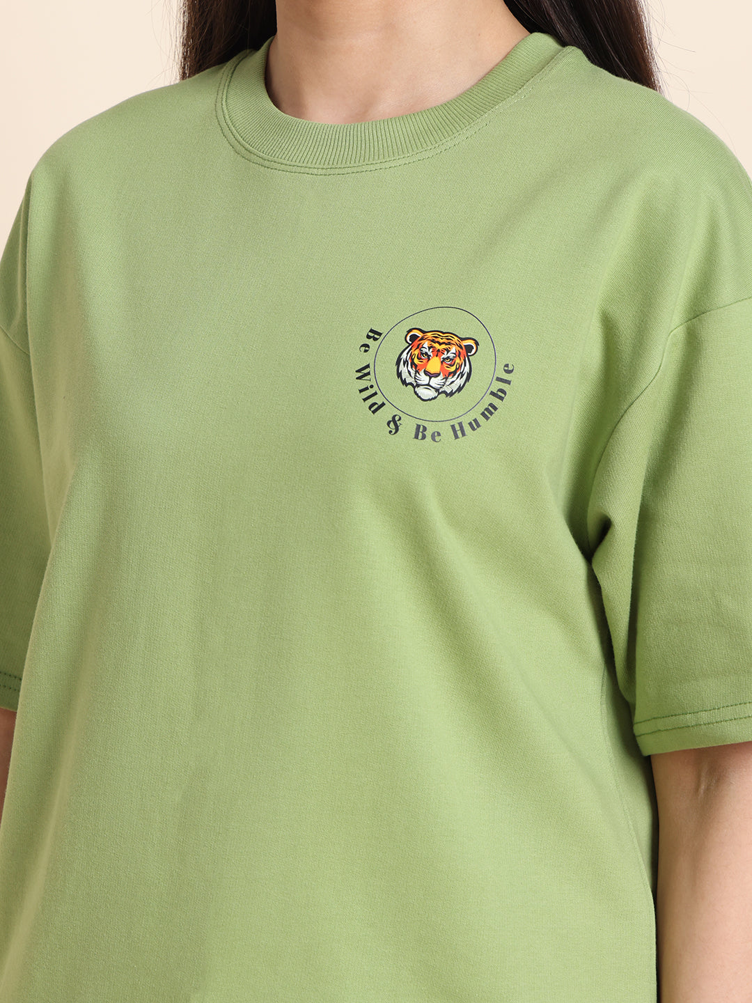 Women’s Oversized French Terry Cotton T-Shirt – Green | Wild Animal Print