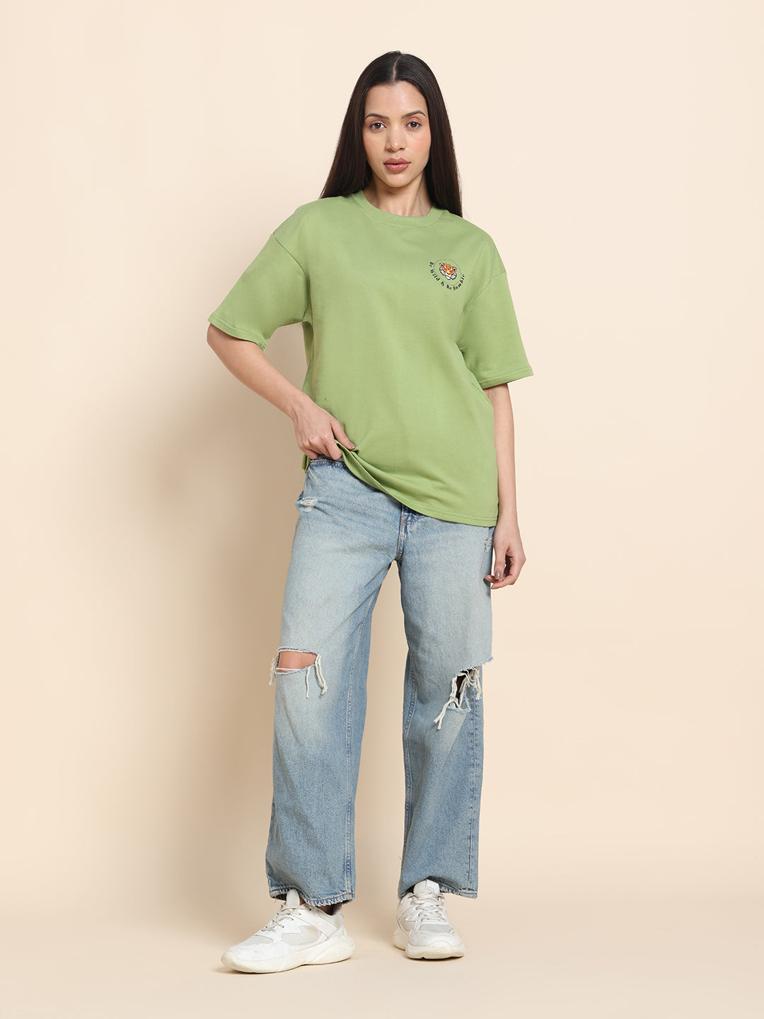 Women’s Oversized French Terry Cotton T-Shirt – Green | Wild Animal Print