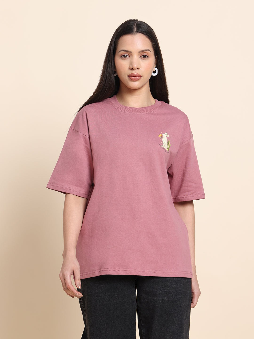 Women’s Oversized French Terry Cotton T-Shirt – Purple | Rabbit Print