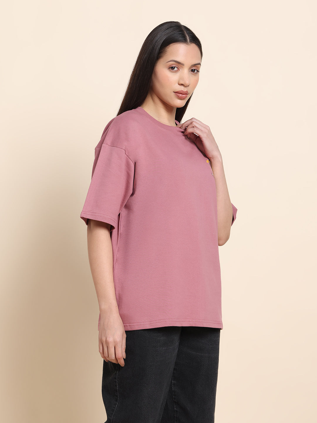 Women’s Oversized French Terry Cotton T-Shirt – Purple | Rabbit Print
