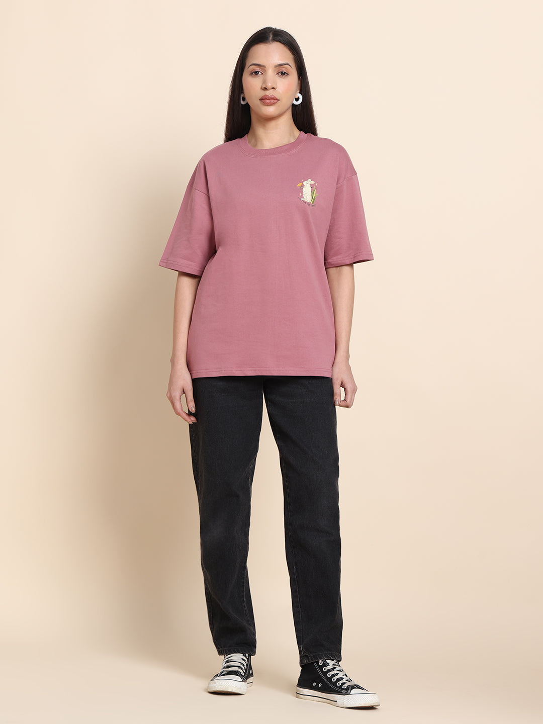 Women’s Oversized French Terry Cotton T-Shirt – Purple | Rabbit Print