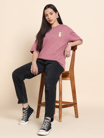 Women’s Oversized French Terry Cotton T-Shirt – Purple | Rabbit Print