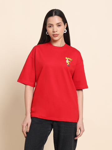 Women’s Oversized French Terry Cotton T-Shirt – Red | Cool Print