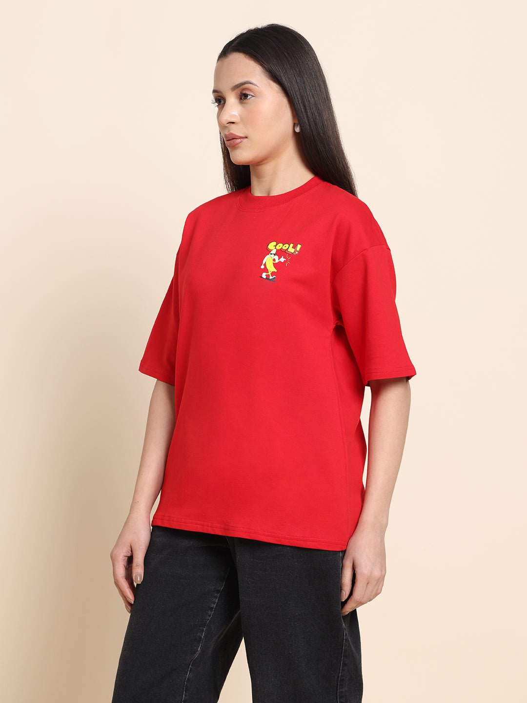 Women’s Oversized French Terry Cotton T-Shirt – Red | Cool Print