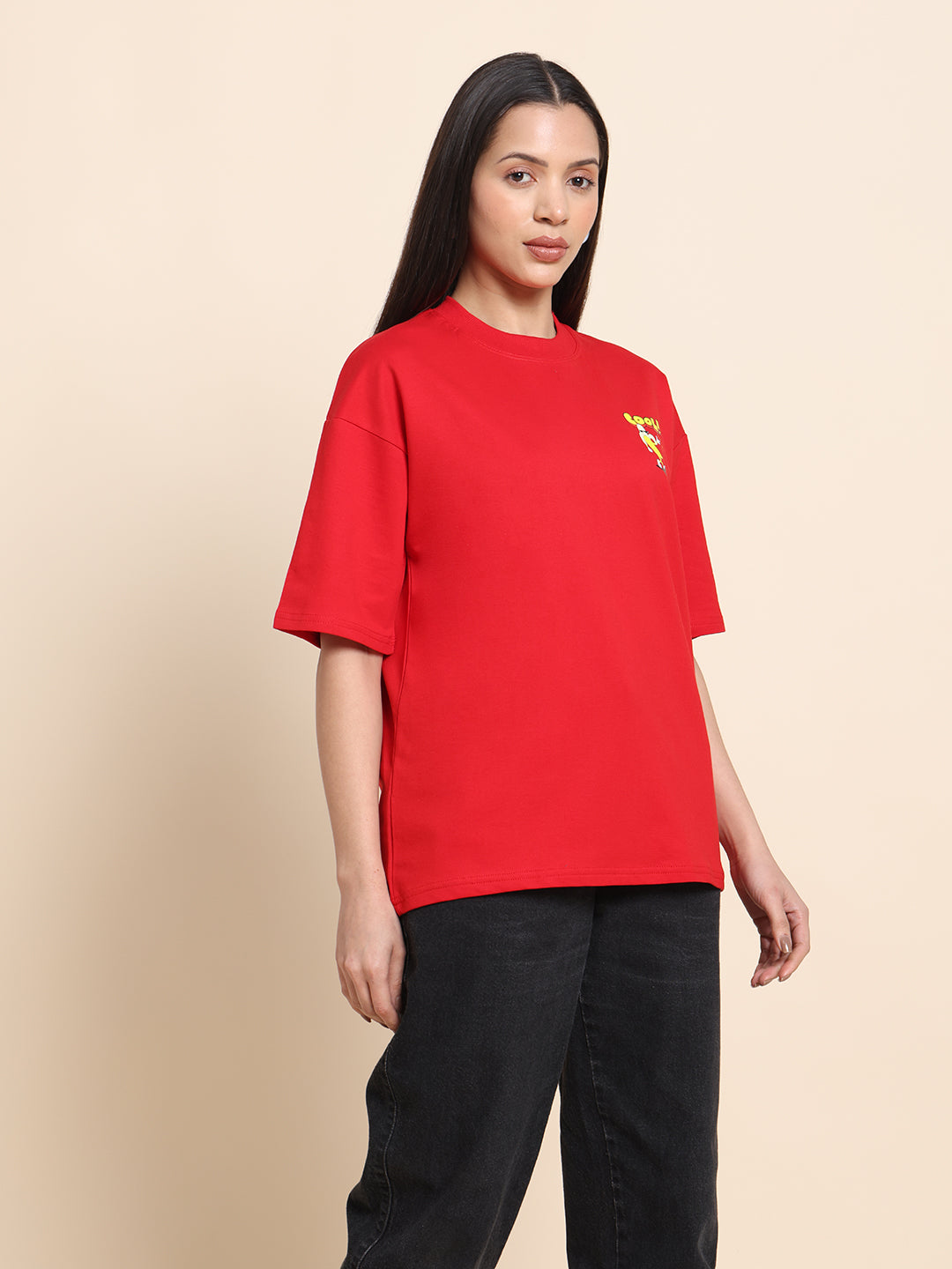 Women’s Oversized French Terry Cotton T-Shirt – Red | Cool Print