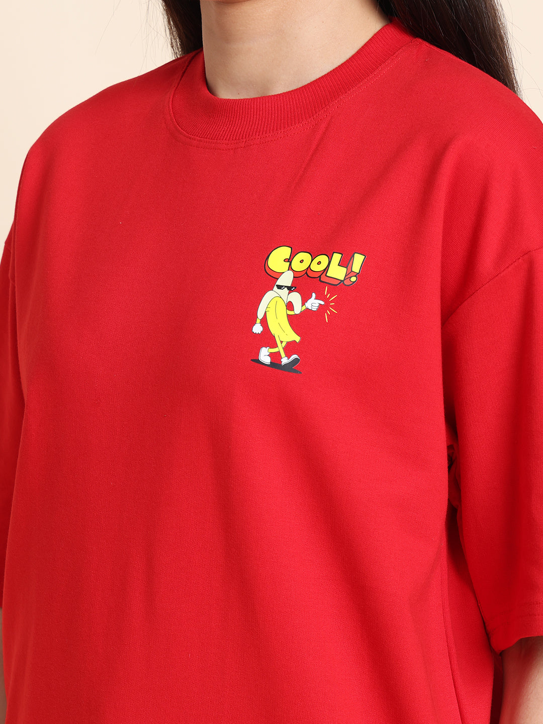 Women’s Oversized French Terry Cotton T-Shirt – Red | Cool Print
