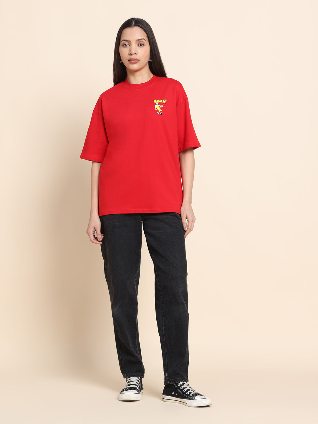 Women’s Oversized French Terry Cotton T-Shirt – Red | Cool Print
