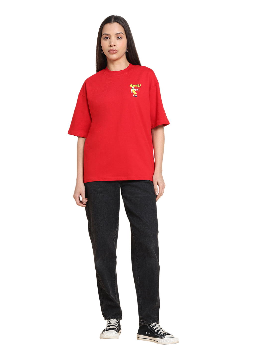 Women’s Oversized French Terry Cotton T-Shirt – Red | Cool Print