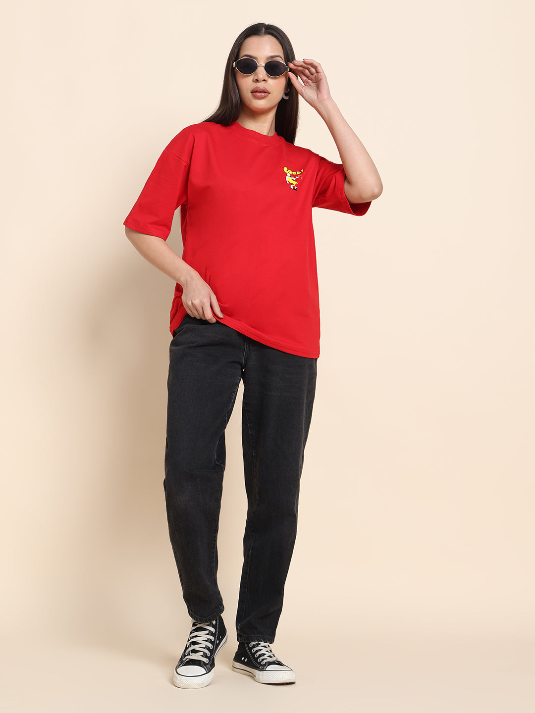 Women’s Oversized French Terry Cotton T-Shirt – Red | Cool Print