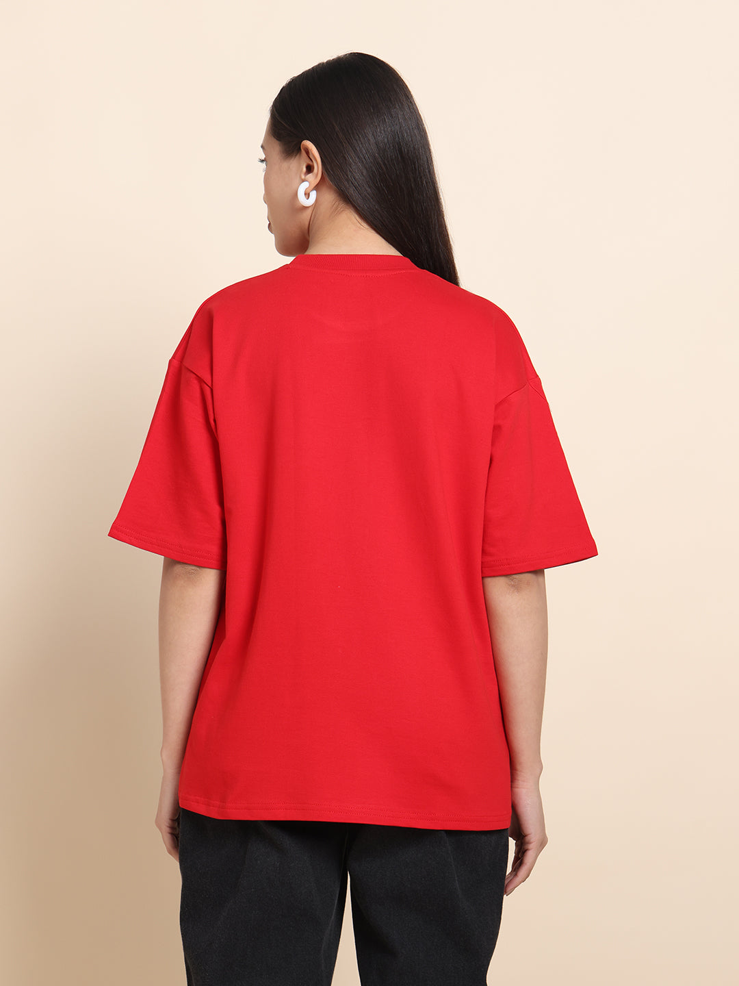 Women’s Oversized French Terry Cotton T-Shirt – Red | Cool Print