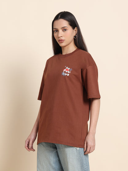 Women’s Oversized French Terry Cotton T-Shirt – Brown
