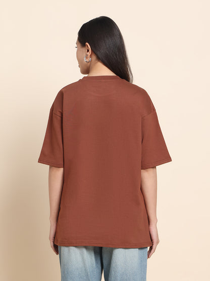 Women’s Oversized French Terry Cotton T-Shirt – Brown
