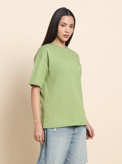 Women’s Oversized French Terry Cotton T-Shirt – Green
