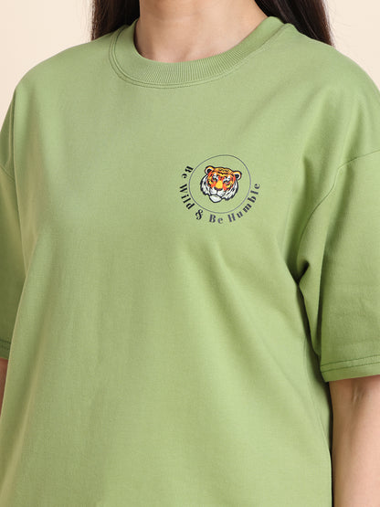 Women’s Oversized French Terry Cotton T-Shirt – Green