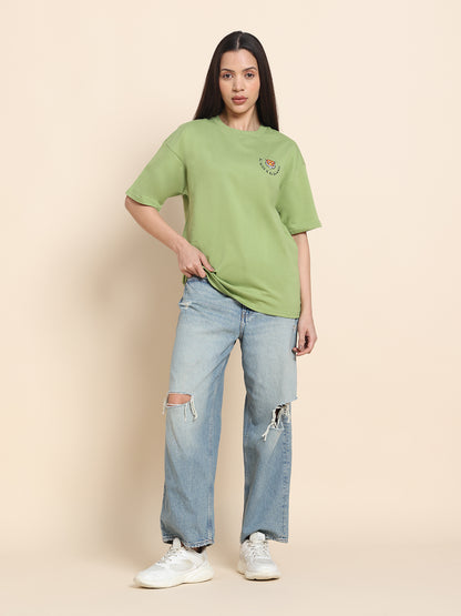 Women’s Oversized French Terry Cotton T-Shirt – Green