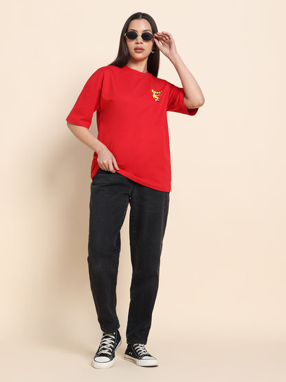 Women’s Oversized French Terry Cotton T-Shirt – Red