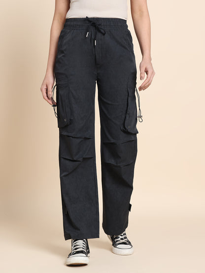 Women's Loose-Fit Parachute Cargo Pants – Acid Wash