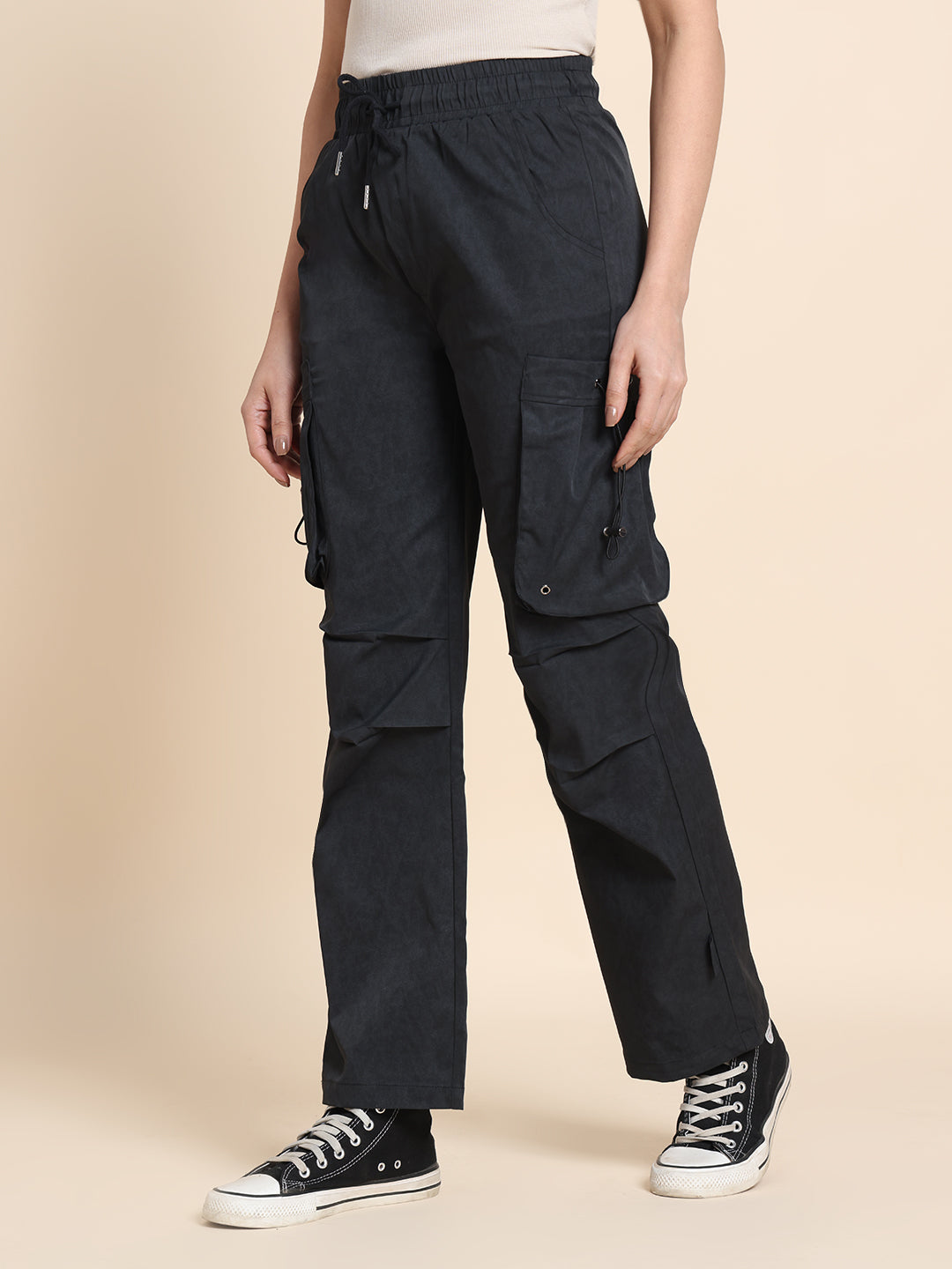 Women's Loose-Fit Parachute Cargo Pants – Acid Wash