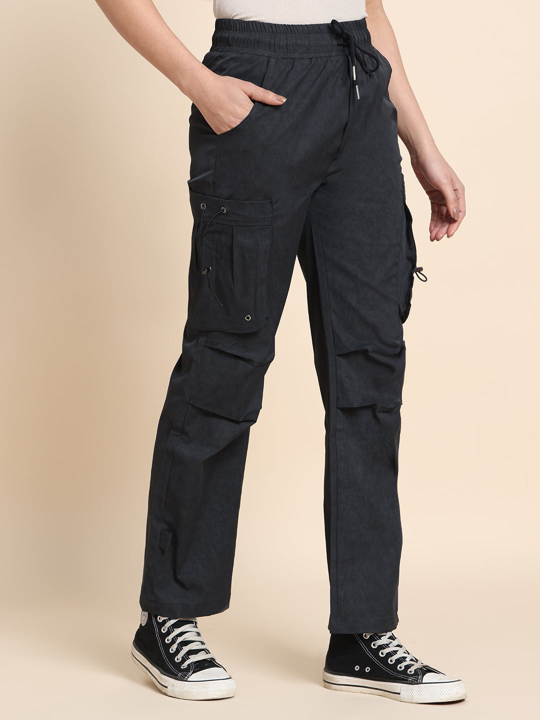 Women's Loose-Fit Parachute Cargo Pants – Acid Wash