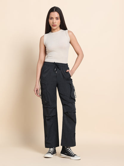 Women's Loose-Fit Parachute Cargo Pants – Acid Wash