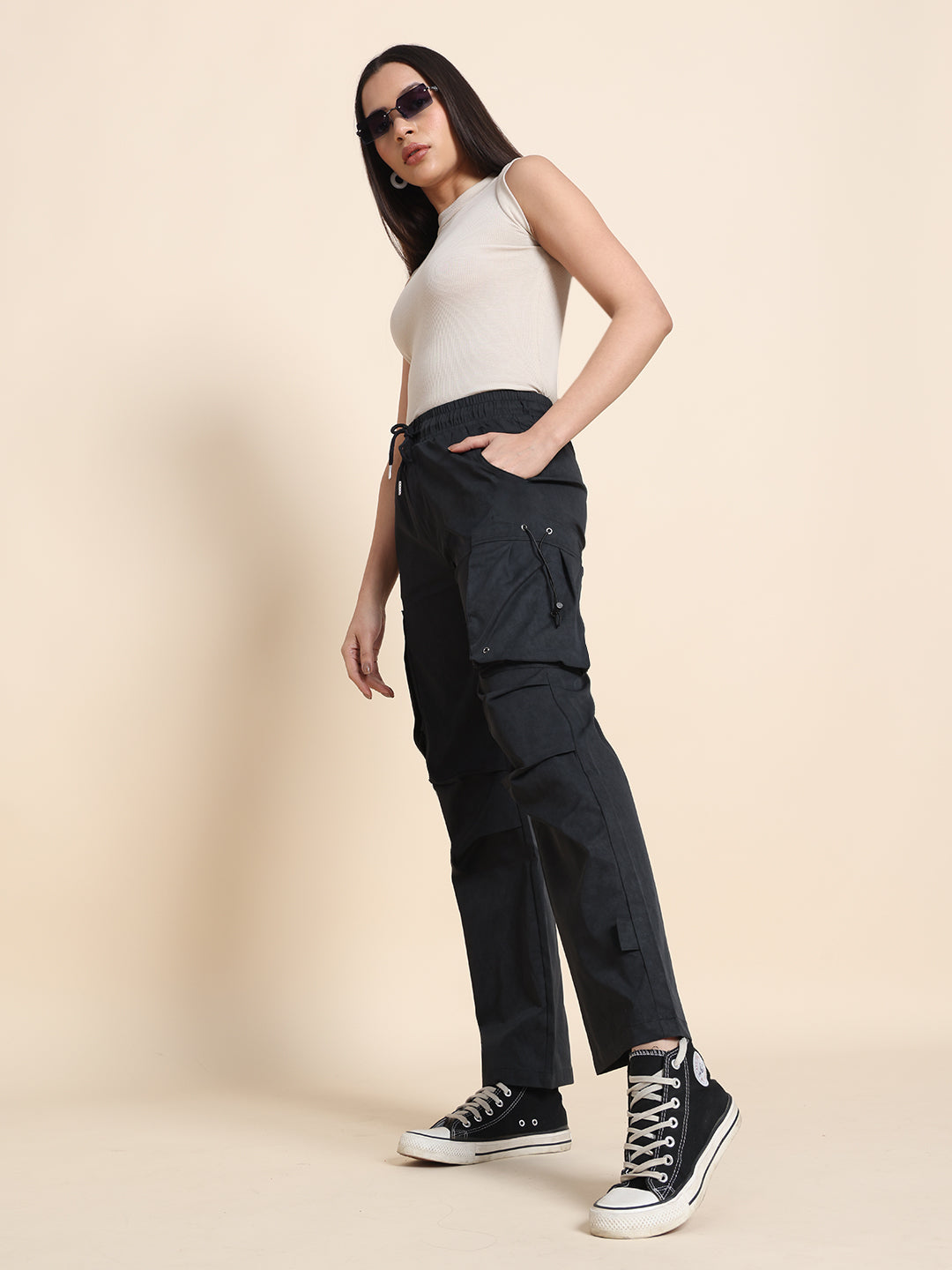 Women's Loose-Fit Parachute Cargo Pants – Acid Wash