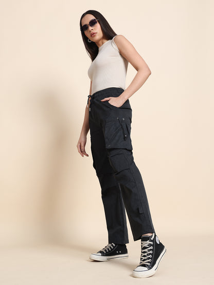 Women's Loose-Fit Parachute Cargo Pants – Acid Wash