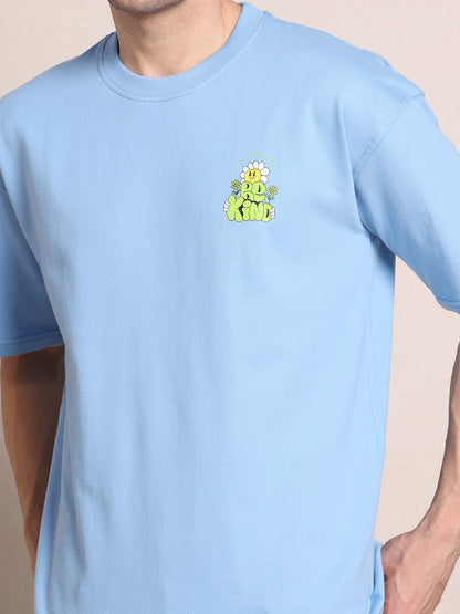 Men's Oversized French Terry Cotton T-Shirt – Sky Blue | Be Kind Print