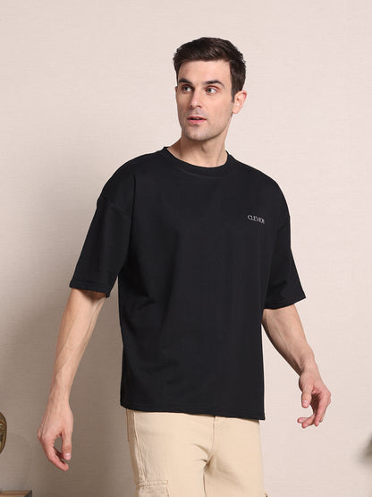 Men's Oversized T-Shirt – Black | Astronaut Wave Print | 240 GSM French Terry Cotton