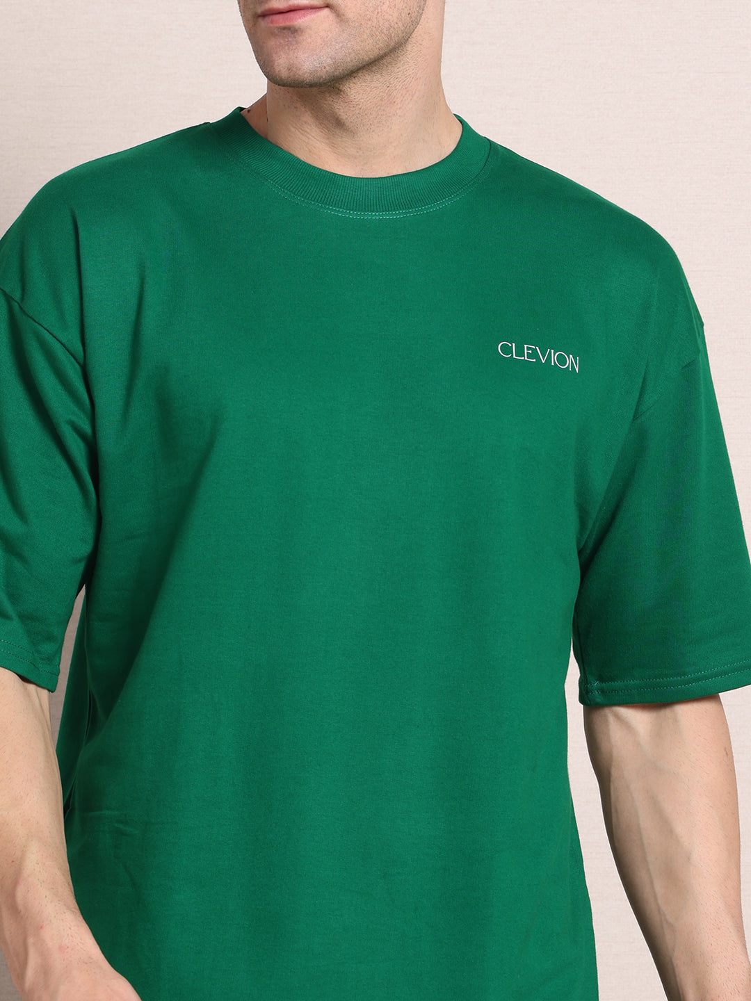 Clevion Women's Oversized French Terry Cotton T-Shirt – Fern Green with Astronaut Print