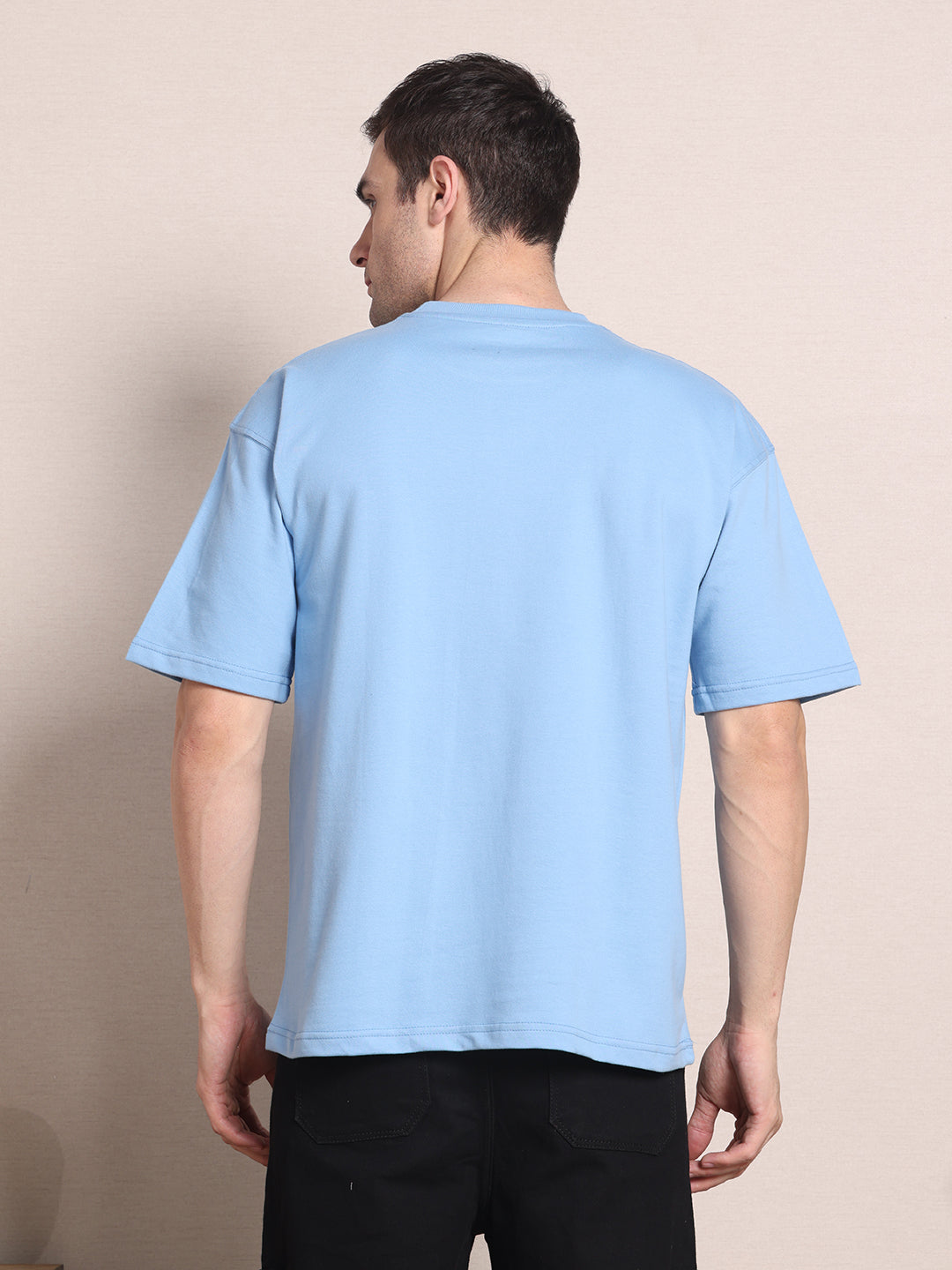 Clevion Men's Oversized French Terry Cotton T-Shirt – Sky Blue | Be Kind Print