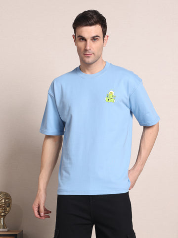 Clevion Men's Oversized French Terry Cotton T-Shirt – Sky Blue | Be Kind Print