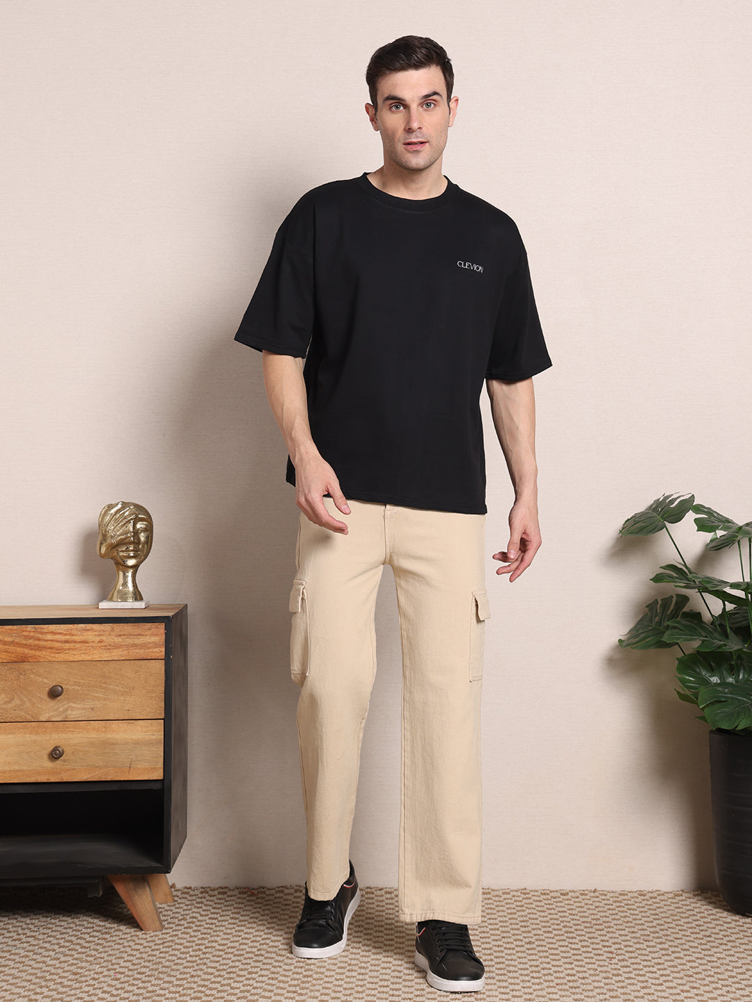 Clevion Men's Oversized French Terry T-Shirt – Black