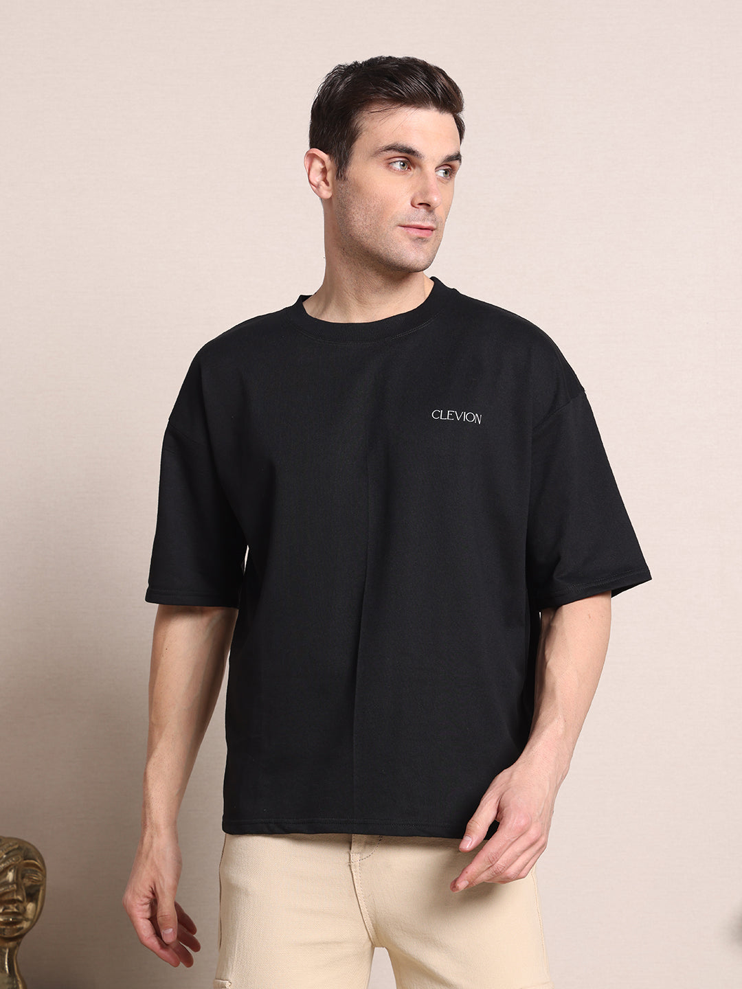 Clevion Men's Oversized French Terry T-Shirt – Dark Blue