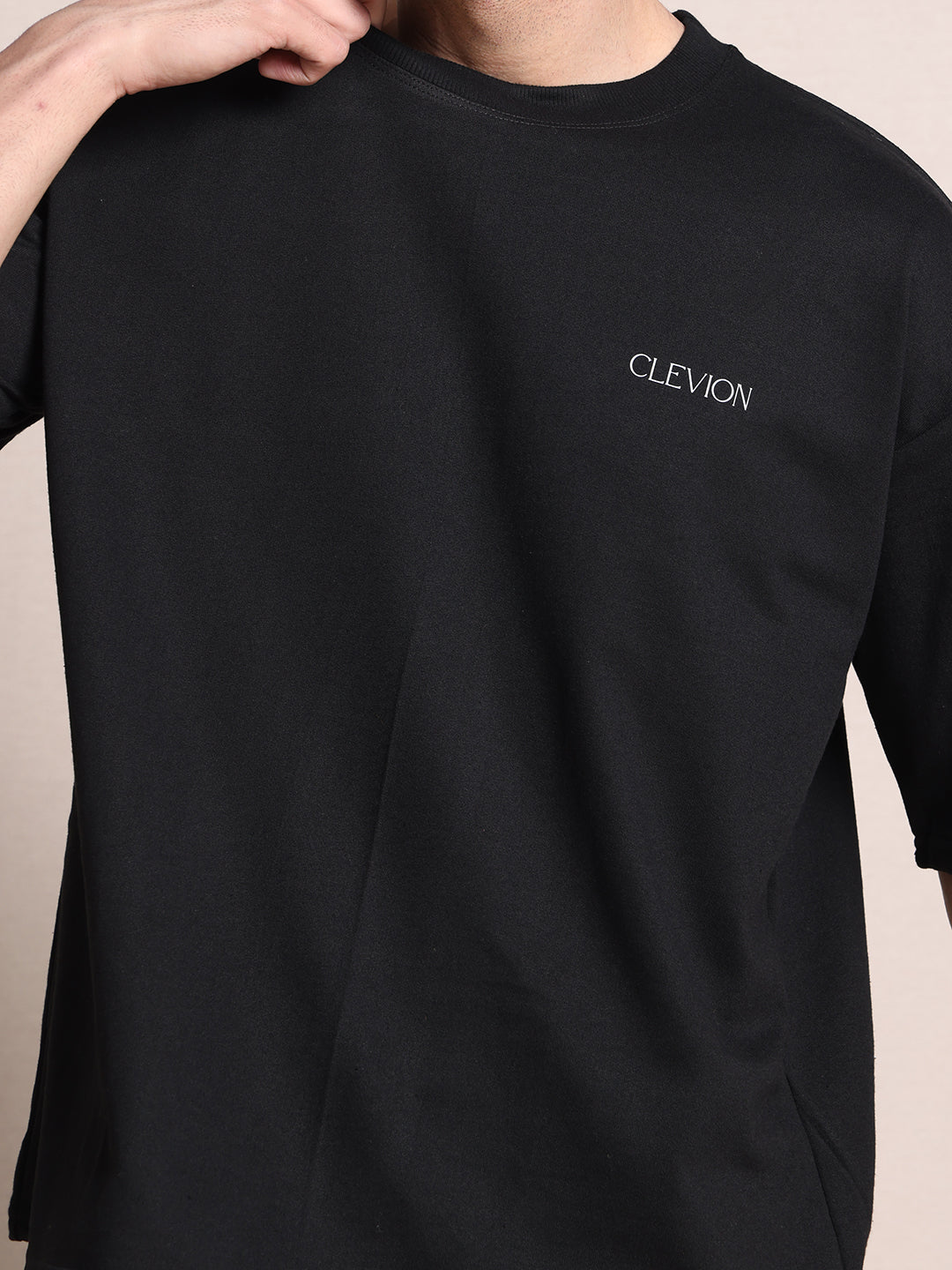 Clevion Men's Oversized French Terry T-Shirt – Black