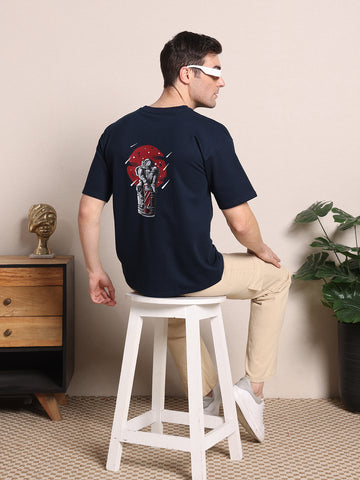 Clevion Men's Oversized French Terry T-Shirt – Dark Blue