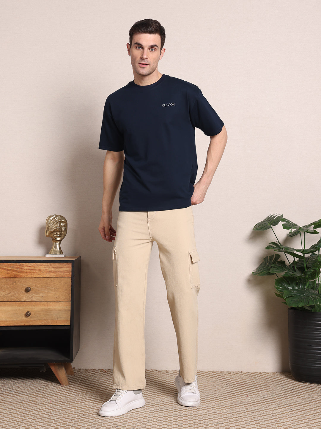 Clevion Men's Oversized French Terry T-Shirt – Black