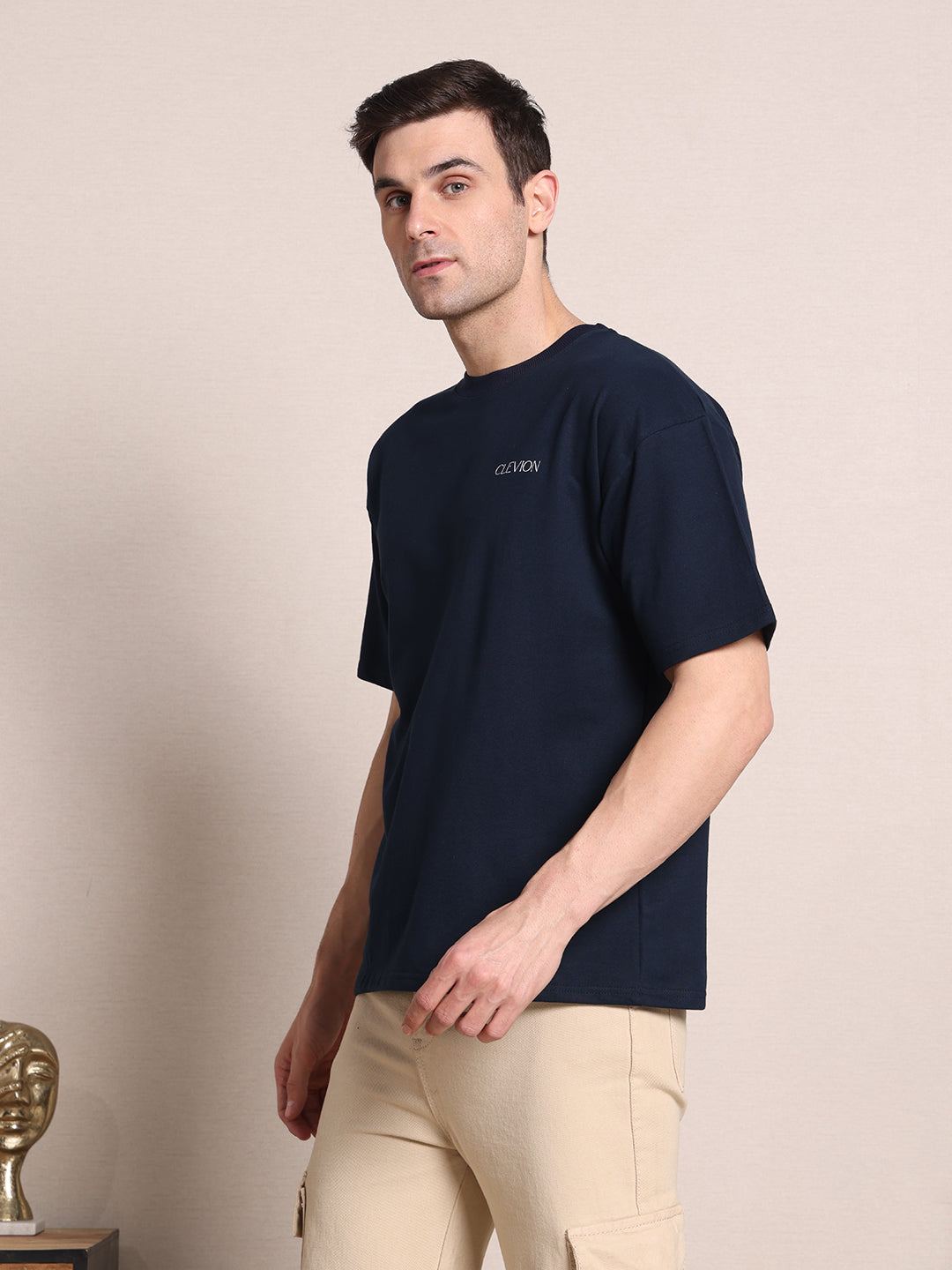 Clevion Men's Oversized French Terry T-Shirt – Dark Blue