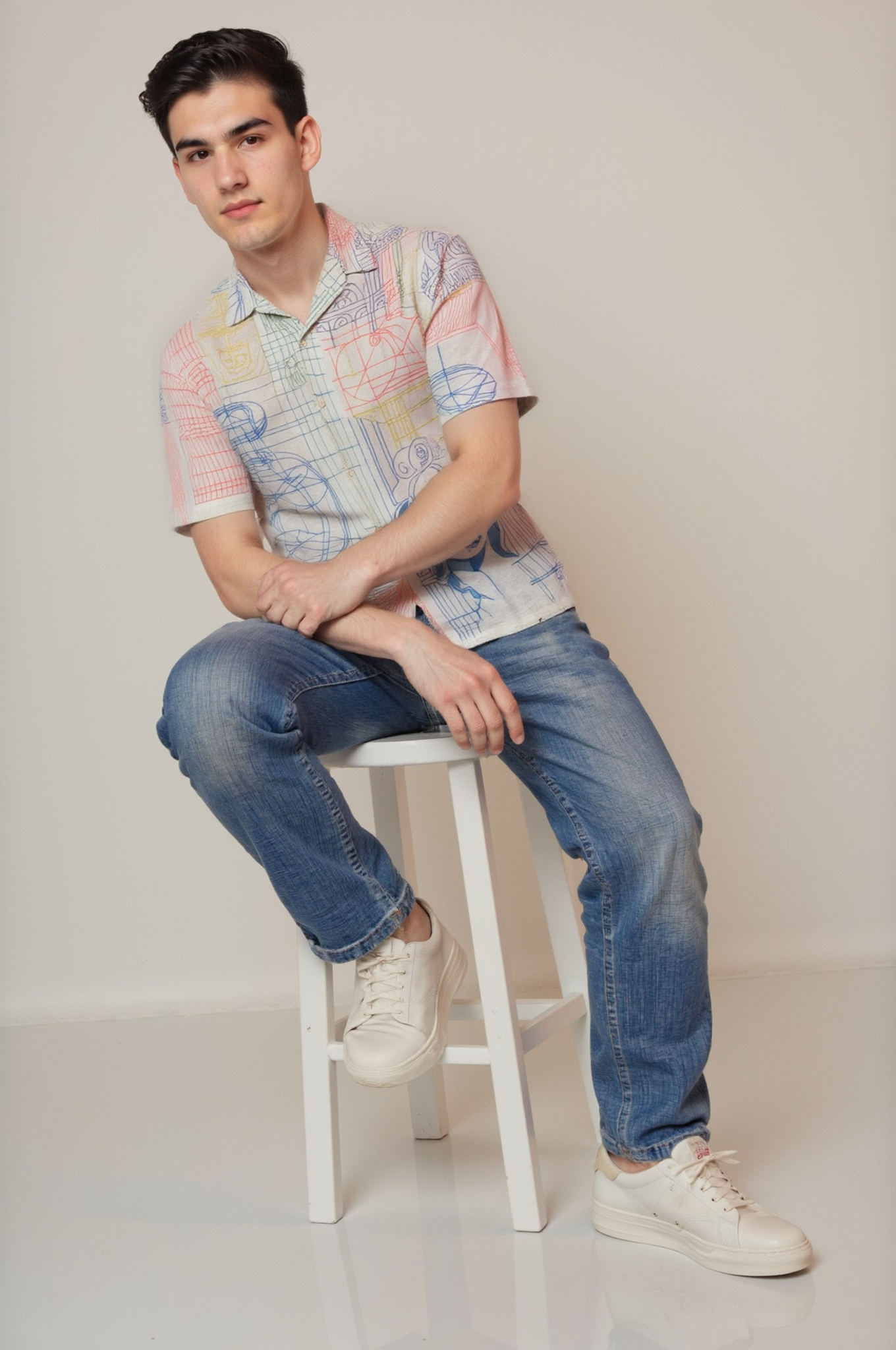 Men’s Cuban Collar Blue Graphic Print Shirt