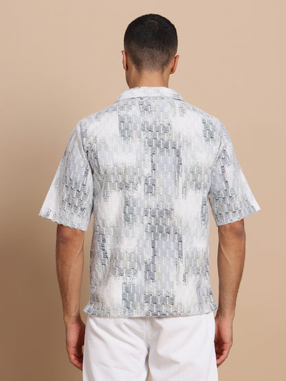 Men’s Cuban Collar White Threads Shirt